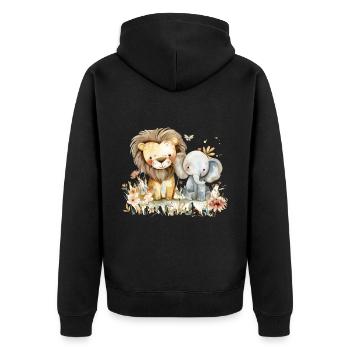 Cute Lion And Elephant Friends - Unisex Premium Bio Zip Hoodie - Schwarz - Hinten - Nico (187cm)