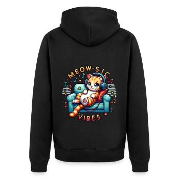 Meow-Sic Vibes: Entspannte Katze Mit Kopfhörern - Unisex Premium Bio Zip Hoodie - Schwarz - Hinten - Nico (187cm)