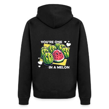YOU'RE ONE IN A MELON - Unisex Premium Organic Zip Hoodie - black - Back - Nico (187cm)