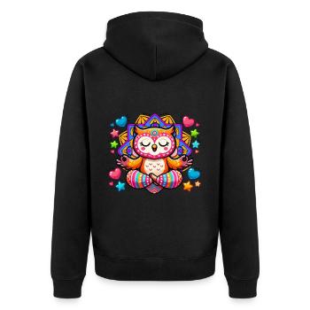 Meditierende Eule Mandala Yoga Meditation - Unisex Premium Bio Zip Hoodie - Schwarz - Hinten - Nico (187cm)