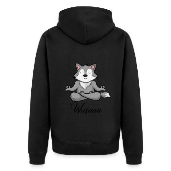 Wolf Auszeit Durchatmen Wusaaa - Unisex Premium Bio Zip Hoodie - Schwarz - Hinten - Nico (187cm)