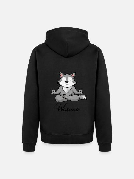 Wolf Auszeit Durchatmen Wusaaa - Unisex Premium Bio Zip Hoodie - Schwarz