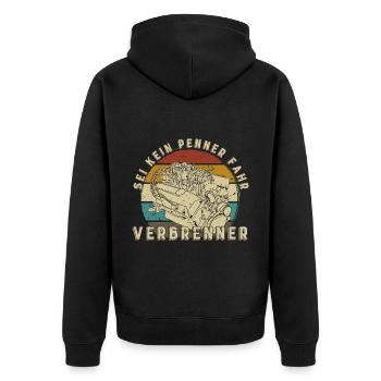 Sei kein Penner fahr Verbrenner Auto - Unisex Premium Bio Zip Hoodie - Schwarz - Hinten - Nico (187cm)