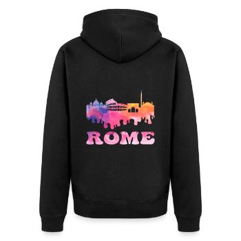 Rom Rome Italien Stadt Skyline Splash Bunt - Unisex Premium Bio Zip Hoodie - Schwarz - Hinten - Nico (187cm)