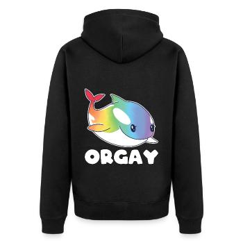 Orca LGBTQ Regenbogen Flagge Geschenk - Unisex Premium Bio Zip Hoodie - Schwarz - Hinten - Nico (187cm)