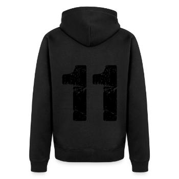 11 Zahl Trikot - Unisex Premium Bio Zip Hoodie - Schwarz - Hinten - Nico (187cm)