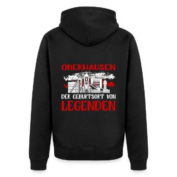 Oberhausen Der Geburtsort Von Legenden - Unisex Premium Bio Zip Hoodie - Schwarz - Hinten - Nico (187cm)