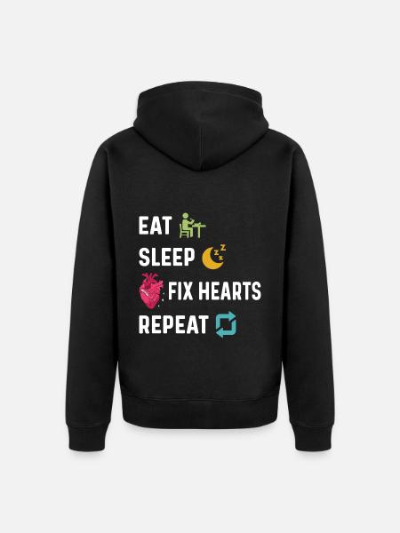 Eat Sleep Fix Hearts Repeart Funny Cardiology - Premium økologisk unisex-hættejakke - sort