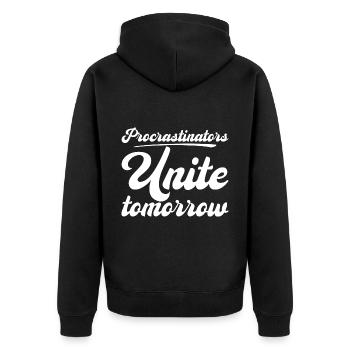 Procrastinators, Unite Tomorrow - Unisex Premium Bio Zip Hoodie - Schwarz - Hinten - Nico (187cm)