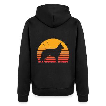 Belgian Groenendael Sonnenaufgang Vintage - Unisex Premium Bio Zip Hoodie - Schwarz - Hinten - Nico (187cm)
