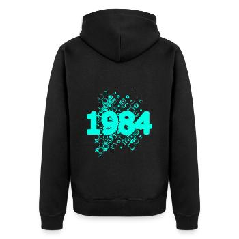 Jahr 1984 - Unisex Premium Bio Zip Hoodie - Schwarz - Hinten - Nico (187cm)