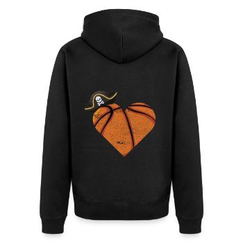 Basketball Herz Pirat Geschenk - Unisex Premium Bio Zip Hoodie - Schwarz - Hinten - Nico (187cm)