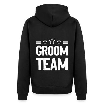 Groom Team Bachelor Bräutigam - Unisex Premium Bio Zip Hoodie - Schwarz - Hinten - Nico (187cm)