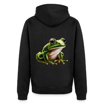 Regenfrosch Wassertropfen Frosch - Unisex Premium Bio Zip Hoodie - Schwarz - Hinten - Nico (187cm)