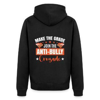 Gemeinsam gegen Mobbing-Bekleidung - Unisex Premium Bio Zip Hoodie - Schwarz - Hinten - Nico (187cm)