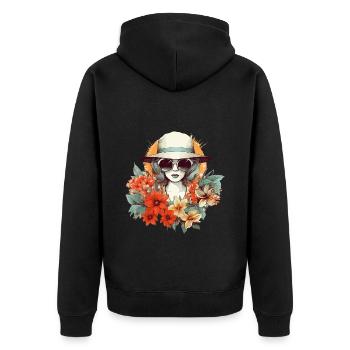 Sommer Frau Sonnenbrille Hut Blumen Sonne Vintage - Unisex Premium Bio Zip Hoodie - Schwarz - Hinten - Nico (187cm)