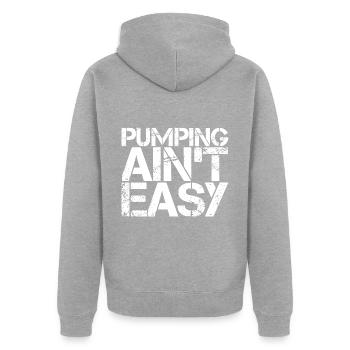 Pumping Ain't Easy 3 - Unisex Premium Bio Zip Hoodie - Grau meliert - Hinten - Nico (187cm)