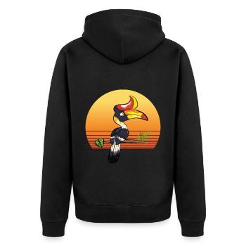 Hornbill Retro - Unisex Premium Organic Zip Hoodie - black - Back - Nico (187cm)