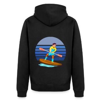 Paddleboarding Blue Retro - Unisex Premium Organic Zip Hoodie - black - Back - Nico (187cm)