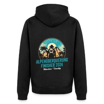 Alpenüberquerung 2024 München Venedig Pilgerweg - Unisex Premium Bio Zip Hoodie - Schwarz - Hinten - Nico (187cm)