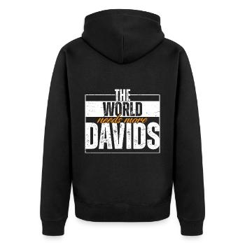 The World Needs More Davids - Unisex Premium Organic Zip Hoodie - black - Back - Nico (187cm)