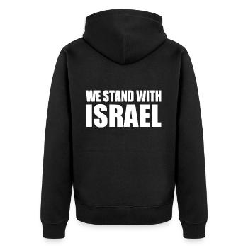 We Stand with israel - Unisex Premium Bio Zip Hoodie - Schwarz - Hinten - Nico (187cm)