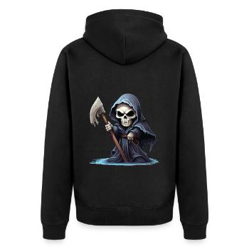 Faucheuse, Faux, Mort, Crâne, Crâne, Squelette - Veste à capuche bio Premium Unisexe - noir - Dos - Nico (187cm)
