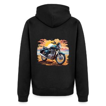 Vintage Motorrad Sonnenuntergang Retro Bike Design - Unisex Premium Bio Zip Hoodie - Schwarz - Hinten - Nico (187cm)