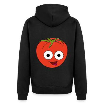 Tomate mit Gesicht - Unisex Premium Bio Zip Hoodie - Schwarz - Hinten - Nico (187cm)