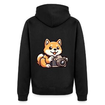 Hundefotografie Foto Welpe Baby Outfit - Unisex Premium Bio Zip Hoodie - Schwarz - Hinten - Nico (187cm)