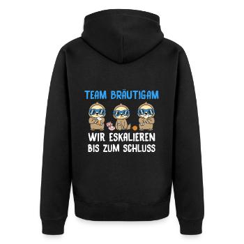 Team Bräutigam Wir Eskalieren Bis Zum Schluss - Unisex Premium Bio Zip Hoodie - Schwarz - Hinten - Nico (187cm)