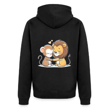 Cuddling Monkey And Lion In Love - Unisex Premium Organic Zip Hoodie - black - Back - Nico (187cm)