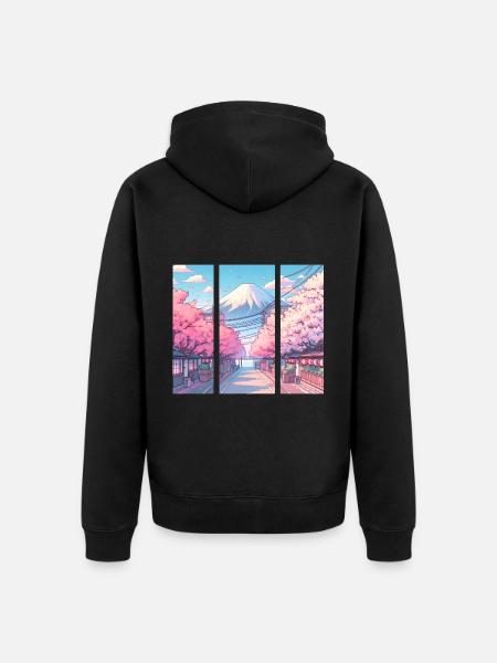 Japanese Cherry Blossom Route - Unisex Premium Organic Zip Hoodie - black