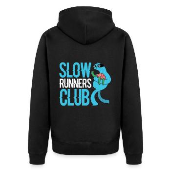 Slow Runners Club 11 - Unisex Premium Bio Zip Hoodie - Schwarz - Hinten - Nico (187cm)