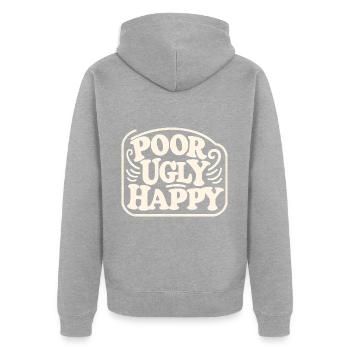 Poor Ugly Happy 6 - Unisex Premium Bio Zip Hoodie - Grau meliert - Hinten - Nico (187cm)