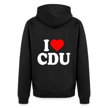 I love cdu - Unisex Premium Bio Zip Hoodie - Schwarz - Hinten - Nico (187cm)