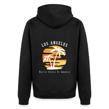 Los Angeles LA Kalifornien USA Amerika Sommer - Unisex Premium Bio Zip Hoodie - Schwarz - Hinten - Nico (187cm)