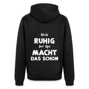 Bleib Ruhig Der Opa Macht Das Schon - Unisex Premium Bio Zip Hoodie - Schwarz - Hinten - Nico (187cm)