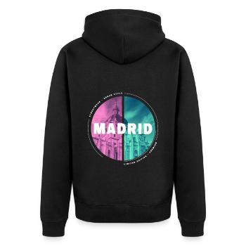 Madrid Espagne Ville Skyline Accueil Amour - Veste à capuche bio Premium Unisexe - noir - Dos - Nico (187cm)