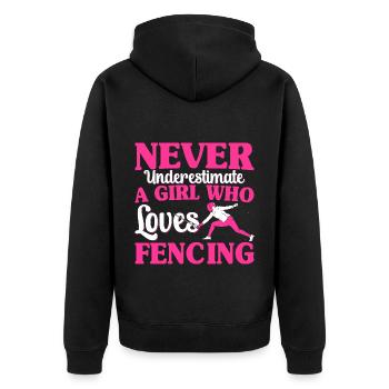 Never Underestimate A Fencing Girl Fencer - Unisex Premium Bio Zip Hoodie - Schwarz - Hinten - Nico (187cm)