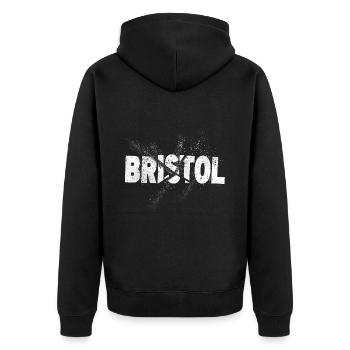 Bristol England UK Stadt Schrift Grunge Skyline - Unisex Premium Bio Zip Hoodie - Schwarz - Hinten - Nico (187cm)