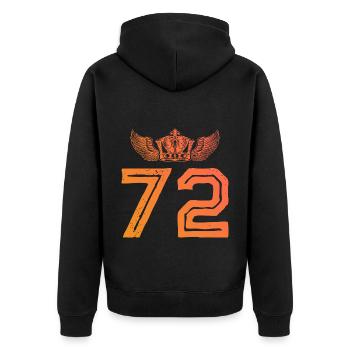 72 Zahl Krone - Unisex Premium Bio Zip Hoodie - Schwarz - Hinten - Nico (187cm)