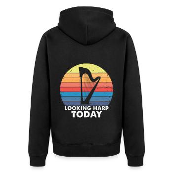 Harp design for harpist and harp player - Unisex Premium Organic Zip Hoodie - black - Back - Nico (187cm)