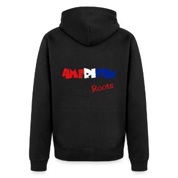 America Roots America - Unisex Premium Bio Zip Hoodie - Schwarz - Hinten - Nico (187cm)