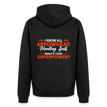 Flint Arrowhead Hunter Artifact Gift - Unisex Premium Organic Zip Hoodie - black - Back - Nico (187cm)