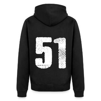 51 Zahl Trikot - Unisex Premium Bio Zip Hoodie - Schwarz - Hinten - Nico (187cm)