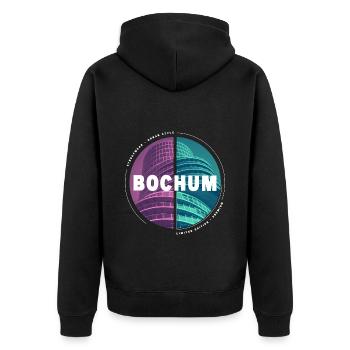 Bochum Deutschland Stadt Skyline Heimat Liebe - Unisex Premium Bio Zip Hoodie - Schwarz - Hinten - Nico (187cm)