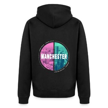 Manchester Angleterre UK City Skyline Accueil Amour - Veste à capuche bio Premium Unisexe - noir - Dos - Nico (187cm)