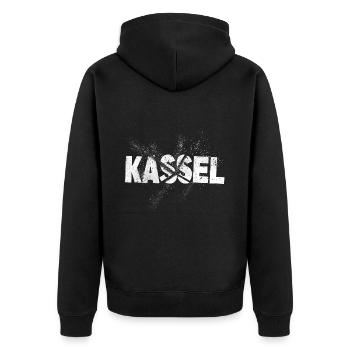 Kassel Germany City Font Grunge Splash - Unisex Premium Organic Zip Hoodie - black - Back - Nico (187cm)