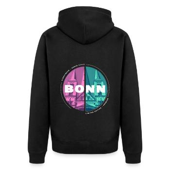 Bonn Deutschland Stadt Skyline Heimat Liebe - Unisex Premium Bio Zip Hoodie - Schwarz - Hinten - Nico (187cm)